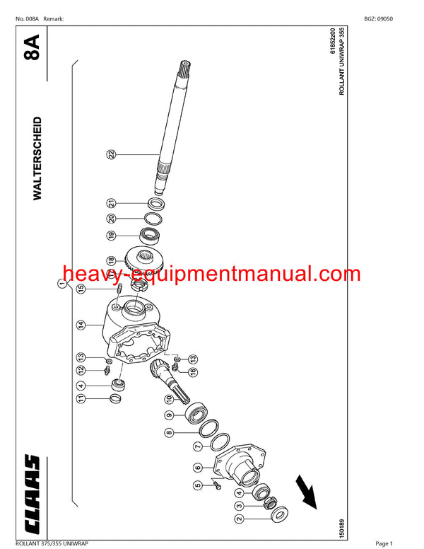 CLAAS ROLLANT 375/355 UNIWRAP BALER PARTS CATALOG MANUAL SN 76600011-76699999