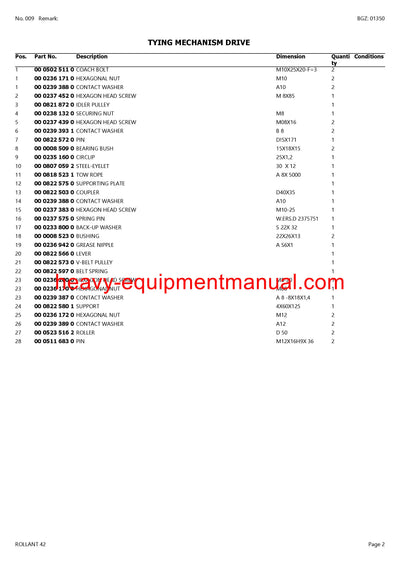 CLAAS ROLLANT 42 BALER PARTS CATALOG MANUAL SN 00900001-00901399