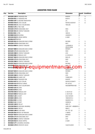 PDF Claas 44 Rollant Baler Parts Manual