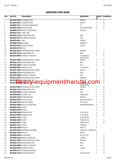 CLAAS ROLLANT 44 BALER PARTS CATALOG MANUAL SN 00400003-00499999
