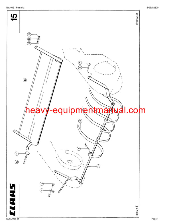 CLAAS ROLLANT 44 BALER PARTS CATALOG MANUAL SN 00400003-00499999