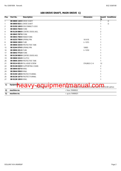 CLAAS ROLLANT 454 UNIWRAP BALER PARTS CATALOG MANUAL SN 76900011-76909999