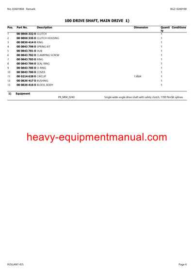 CLAAS ROLLANT 455 BALER PARTS CATALOG MANUAL SN 76100011-76109999