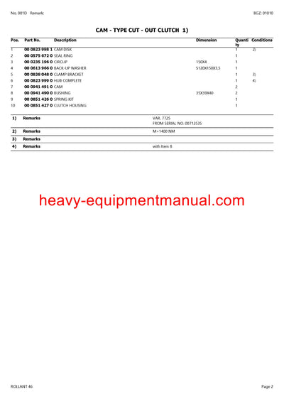 CLAAS ROLLANT 46 BALER PARTS CATALOG MANUAL SN 00700001-00799999
