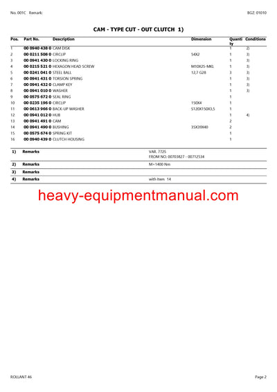 CLAAS ROLLANT 46 BALER PARTS CATALOG MANUAL SN 00700001-00799999
