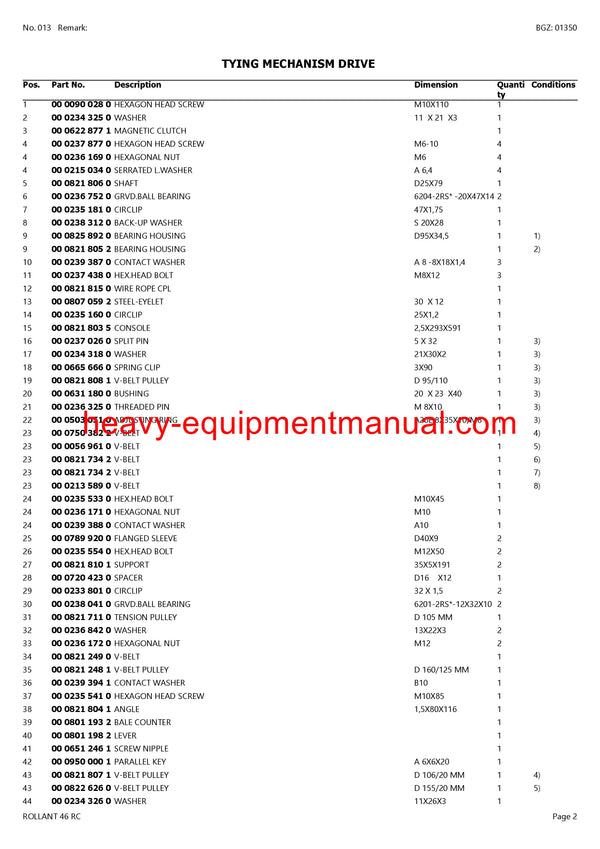 CLAAS ROLLANT 46 RC BALER PARTS CATALOG MANUAL