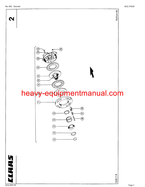 CLAAS ROLLANT 85 BALER PARTS CATALOG MANUAL SN 00100005-00199999