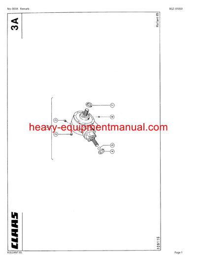 CLAAS ROLLANT 85 BALER PARTS CATALOG MANUAL SN 00100005-00199999