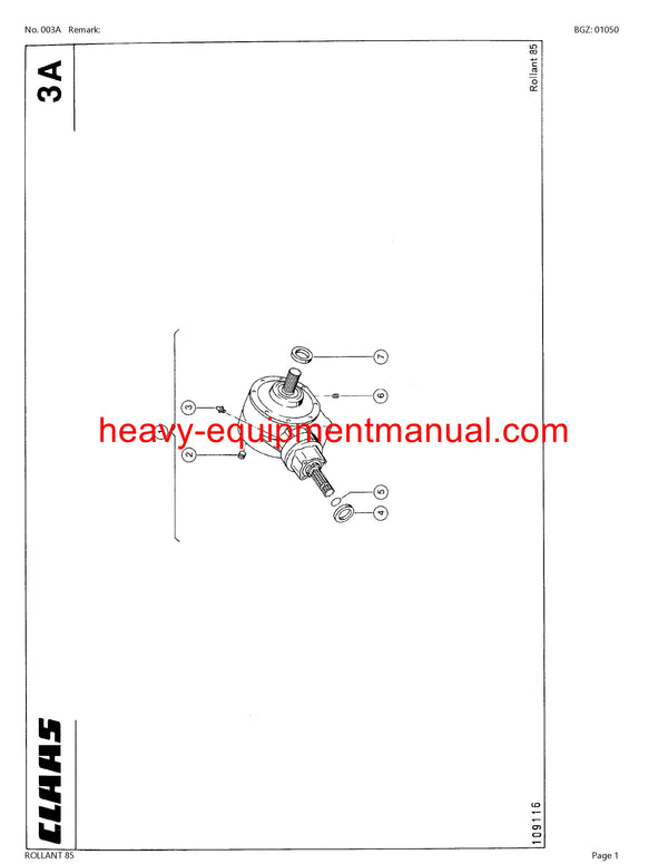CLAAS ROLLANT 85 BALER PARTS CATALOG MANUAL SN 00100005-00199999