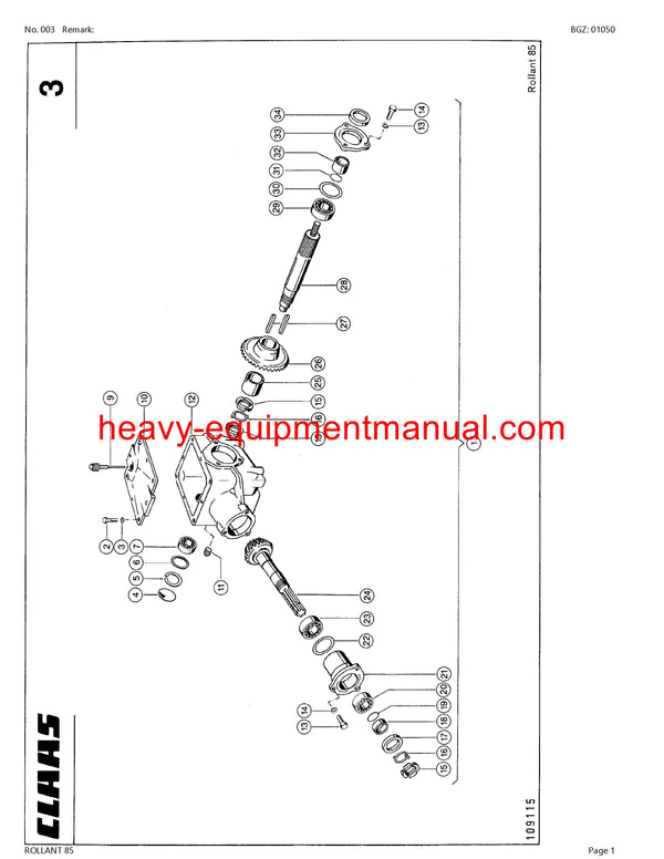 CLAAS ROLLANT 85 BALER PARTS CATALOG MANUAL SN 00100005-00199999