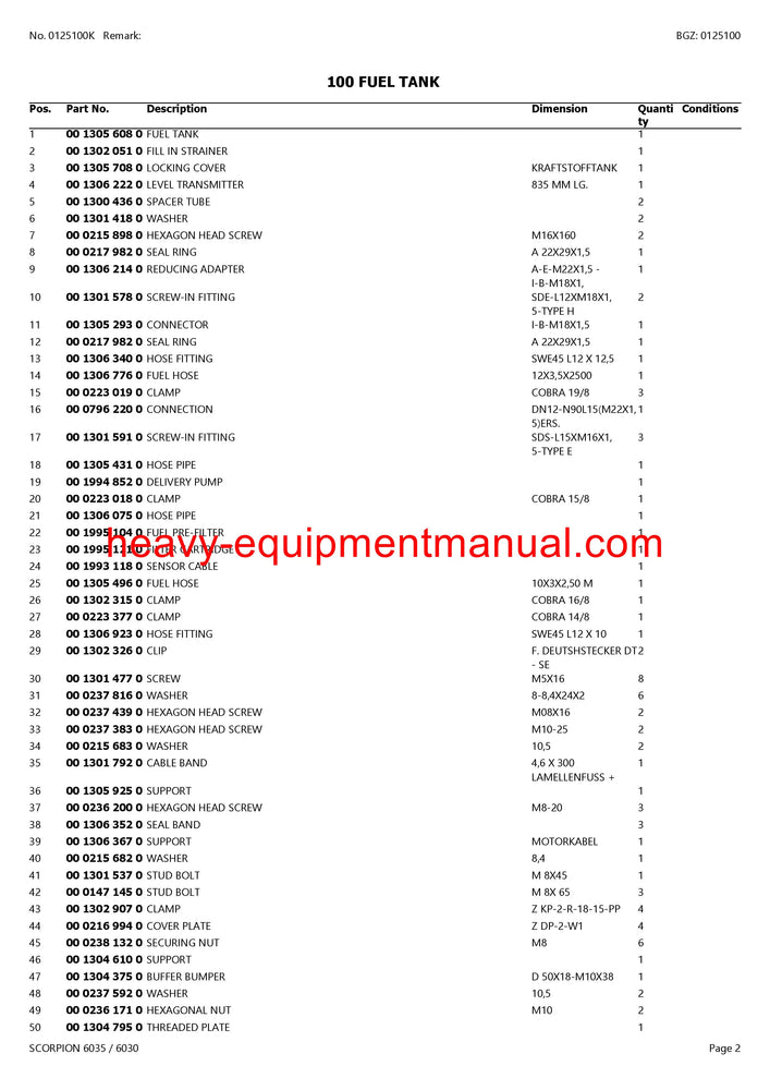 PDF Claas 6035, 6030 Scorpion Telehandler Parts Manual