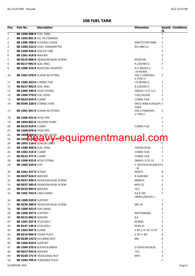 CLAAS SCORPION 7035 TELEHANDLER PARTS CATALOG MANUAL SN 415050001-415059999