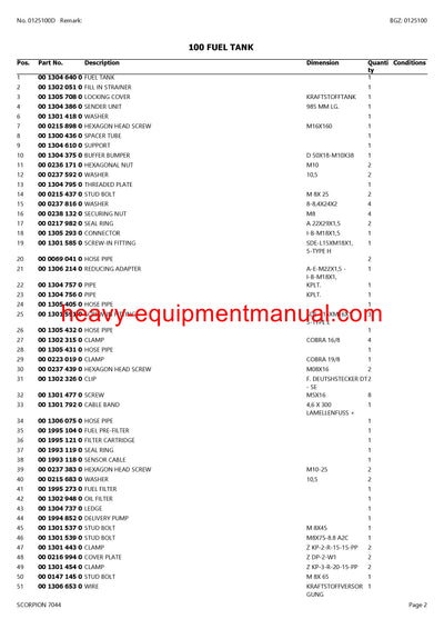 CLAAS SCORPION 7044 TELEHANDLER PARTS CATALOG MANUAL SN 416010001-416019999