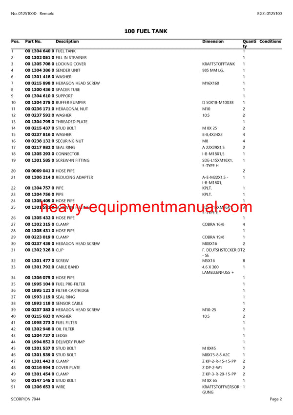 CLAAS SCORPION 7044 TELEHANDLER PARTS CATALOG MANUAL SN 416010001-416019999