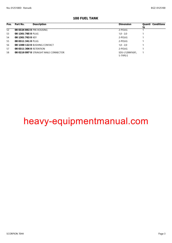 CLAAS SCORPION 7044 TELEHANDLER PARTS CATALOG MANUAL SN 416010001-416019999