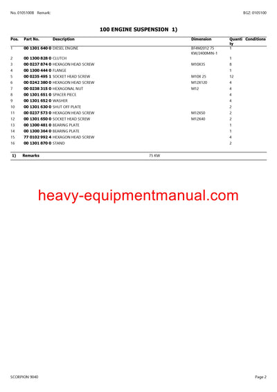 CLAAS SCORPION 9040 TELEHANDLER PARTS CATALOG MANUAL SN 404030001-404039999