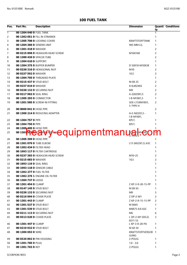 CLAAS SCORPION 9055 TELEHANDLER PARTS CATALOG MANUAL SN 416050001-416059999
