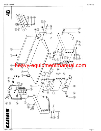 CLAAS SPRINT 230 / T SELF LOADING WAGON PARTS CATALOG MANUAL SN 36101001-36199999