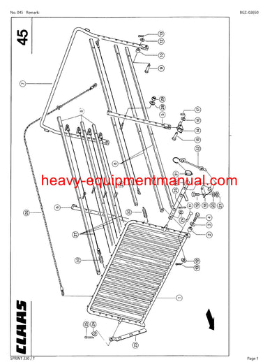 CLAAS SPRINT 230 T SELF LOADING WAGON PARTS CATALOG MANUAL SN 36401001-36499999