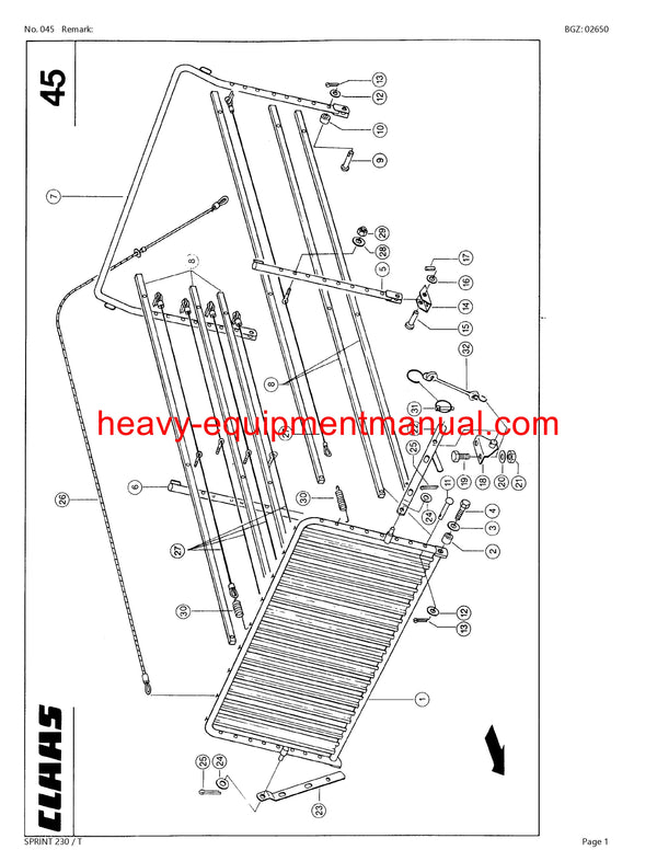 CLAAS SPRINT 230 / T SELF LOADING WAGON PARTS CATALOG MANUAL SN 36101001-36199999