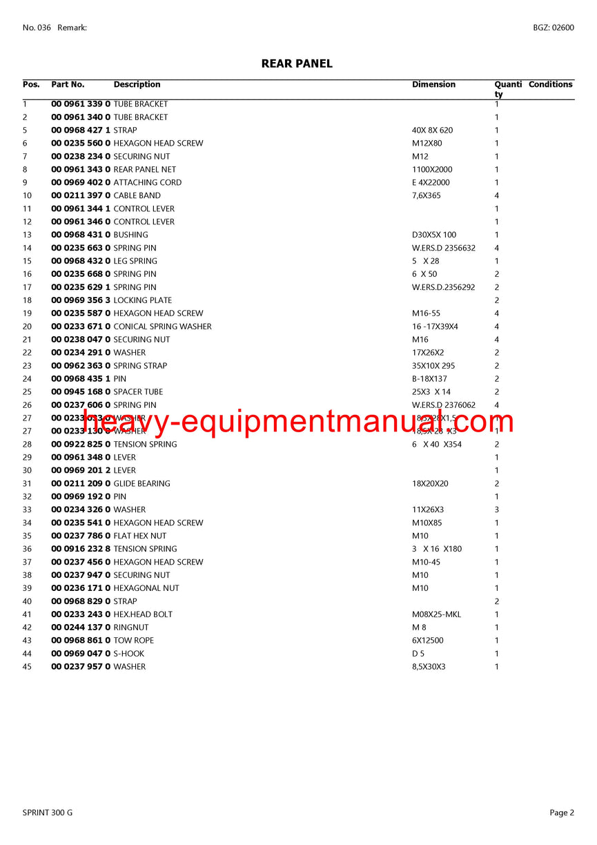 PDF Claas 300 G Sprint Self Loading Wagon Parts Manual