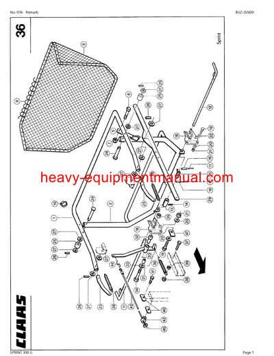CLAAS SPRINT 300 G SELF LOADING WAGON PARTS CATALOG MANUAL SN 30001001-30099999