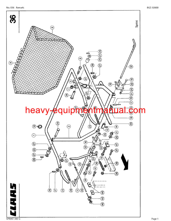 CLAAS SPRINT 300 G SELF LOADING WAGON PARTS CATALOG MANUAL SN 30001001-30099999