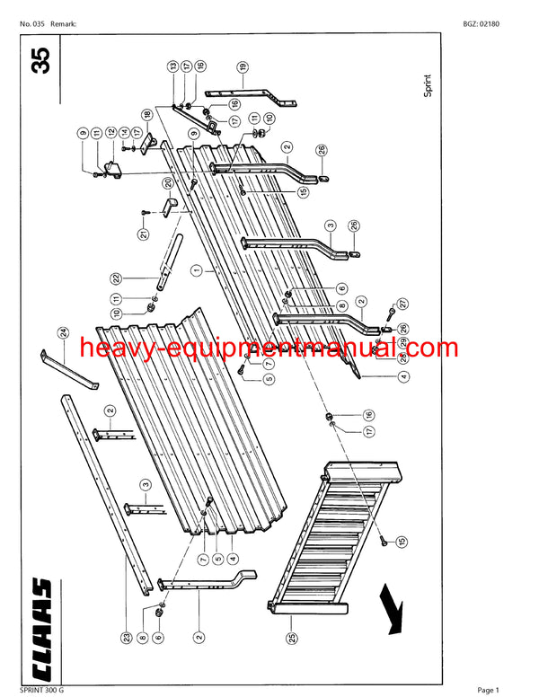 CLAAS SPRINT 300 G SELF LOADING WAGON PARTS CATALOG MANUAL SN 30001001-30099999