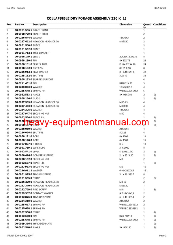 CLAAS SPRINT 320-300 K 300 T SELF LOADING WAGON PARTS CATALOG MANUAL SN 36501001-36599999