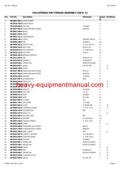 CLAAS SPRINT 320-300 K 300 T SELF LOADING WAGON PARTS CATALOG MANUAL SN 36301001-36399999