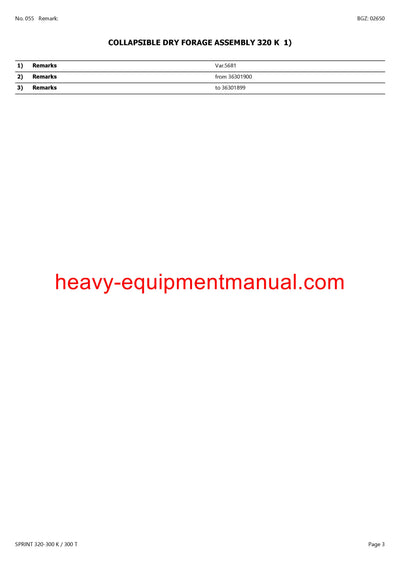 CLAAS SPRINT 320-300 K 300 T SELF LOADING WAGON PARTS CATALOG MANUAL SN 36501001-36599999