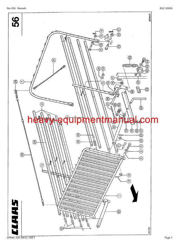 CLAAS SPRINT 320-300 K 300 T SELF LOADING WAGON PARTS CATALOG MANUAL SN 36301001-36399999