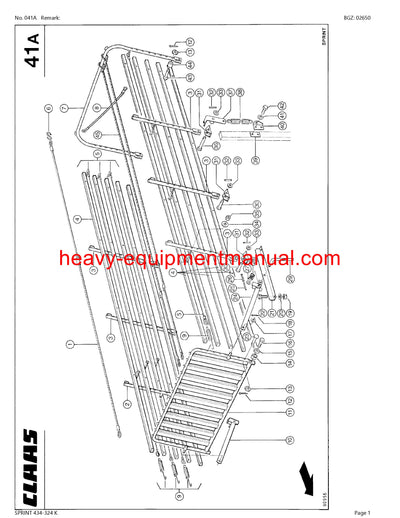 CLAAS SPRINT 434-324 K SELF LOADING WAGON PARTS CATALOG MANUAL SN 38401001-38499999