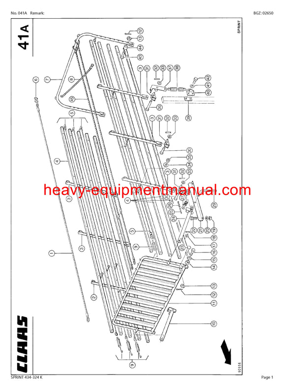 CLAAS SPRINT 434-324 K SELF LOADING WAGON PARTS CATALOG MANUAL SN 38401001-38499999