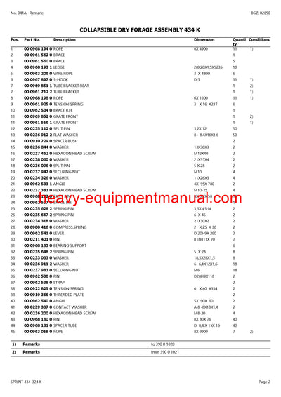 CLAAS SPRINT 434-324 K SELF LOADING WAGON PARTS CATALOG MANUAL SN 39001001-39099999