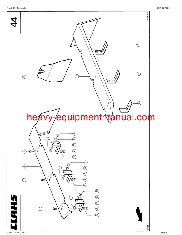 CLAAS SPRINT 434-324 K SELF LOADING WAGON PARTS CATALOG MANUAL SN 39001001-39099999