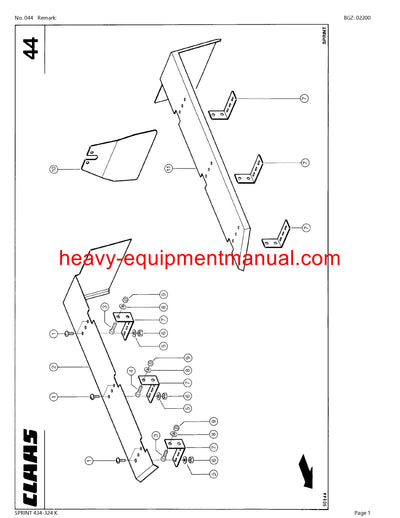 CLAAS SPRINT 434-324 K SELF LOADING WAGON PARTS CATALOG MANUAL SN 37801001-37899999