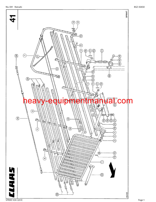 CLAAS SPRINT 434-324 K SELF LOADING WAGON PARTS CATALOG MANUAL SN 38401001-38499999