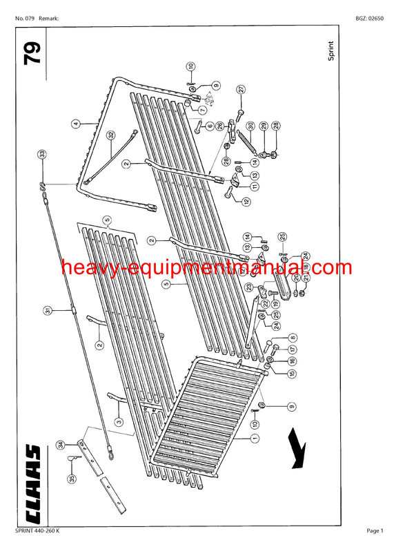 CLAAS SPRINT 440-260 K SELF LOADING WAGON PARTS CATALOG MANUAL SN 32201001-32299999