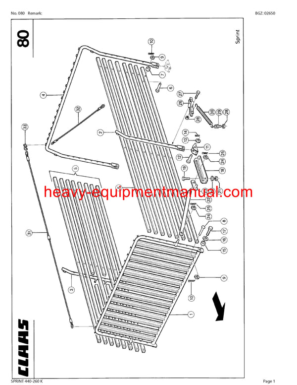 CLAAS SPRINT 440-260 K SELF LOADING WAGON PARTS CATALOG MANUAL SN 32301001-32399999