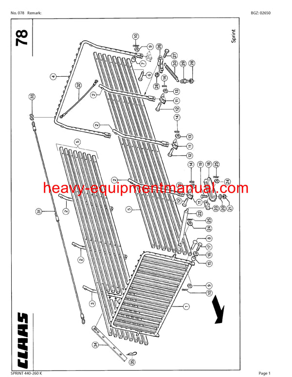 CLAAS SPRINT 440-260 K SELF LOADING WAGON PARTS CATALOG MANUAL SN 32401001-32499999