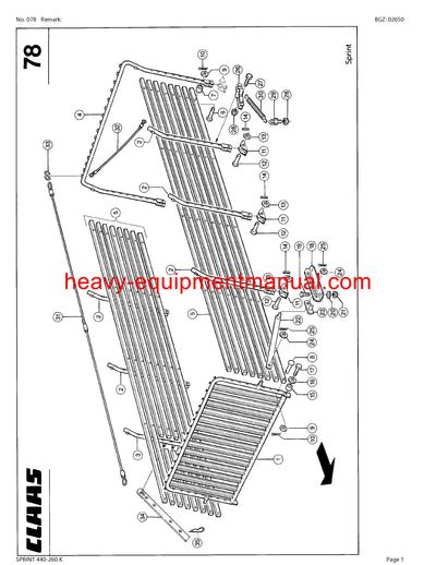CLAAS SPRINT 440-260 K SELF LOADING WAGON PARTS CATALOG MANUAL SN 32201001-32299999
