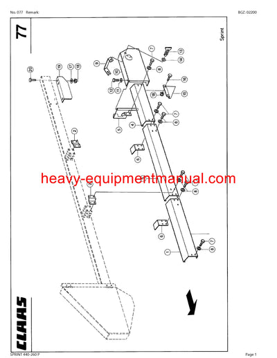 CLAAS SPRINT 440-260 P SELF LOADING WAGON PARTS CATALOG MANUAL SN 34601001-34699999
