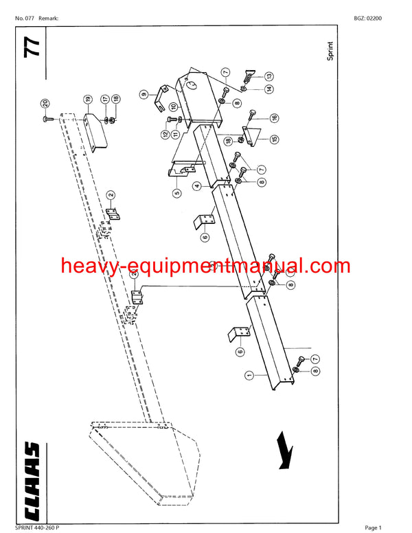 CLAAS SPRINT 440-260 P SELF LOADING WAGON PARTS CATALOG MANUAL SN 34601001-34699999