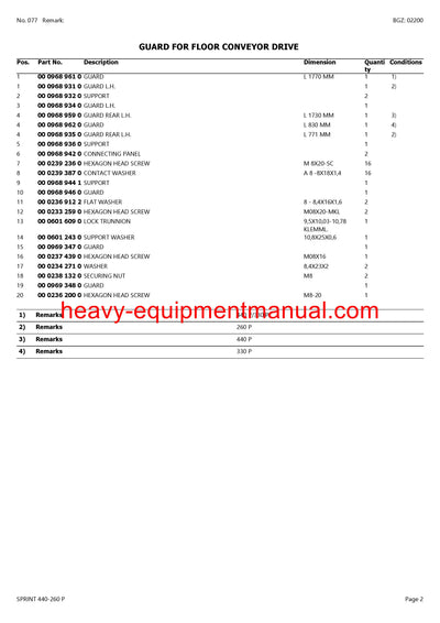 CLAAS SPRINT 440-260 P SELF LOADING WAGON PARTS CATALOG MANUAL SN 34901001-34999999