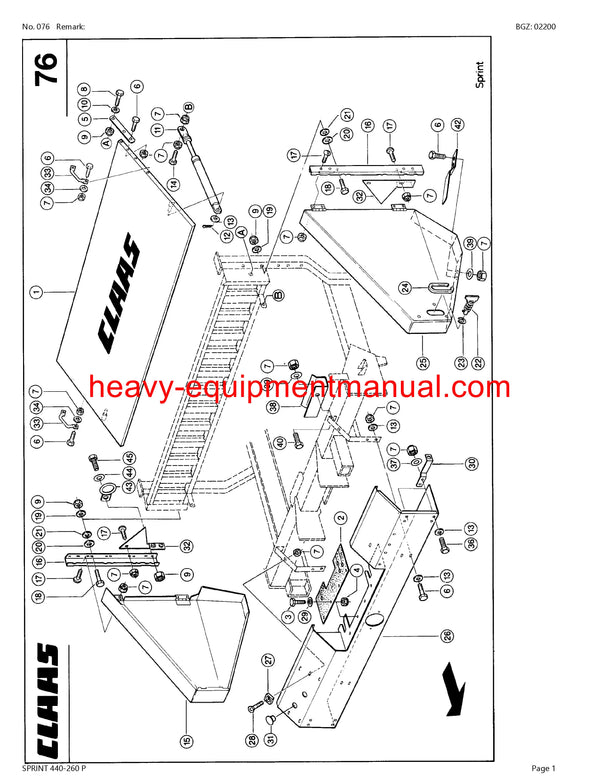 CLAAS SPRINT 440-260 P SELF LOADING WAGON PARTS CATALOG MANUAL SN 35001001-35099999