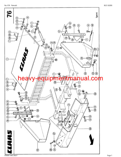 CLAAS SPRINT 440-260 P SELF LOADING WAGON PARTS CATALOG MANUAL SN 34901001-34999999