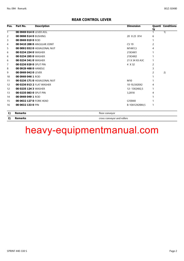 CLAAS SPRINT 440-330 S SELF LOADING WAGON PARTS CATALOG MANUAL SN 34701001-34799999