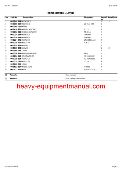 CLAAS SPRINT 440-330 S SELF LOADING WAGON PARTS CATALOG MANUAL SN 34801001-34899999