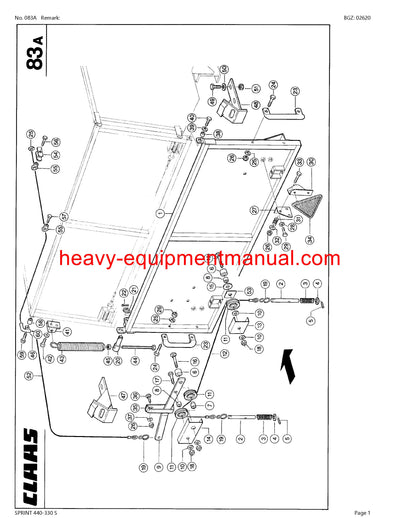 CLAAS SPRINT 440-330 S SELF LOADING WAGON PARTS CATALOG MANUAL SN 34801001-34899999
